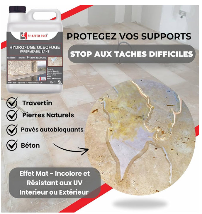 Hydrofuge oléofuge de surface professionnel- hydrofuge toiture/sols/murs & mobiliers travertin - SURFACE PROTEC- Shaffer Pro