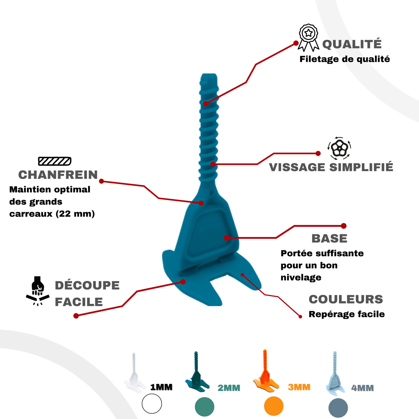 2000 Croisillons Carrelage Autonivelants XL - 2 mm - Shaffer Pro