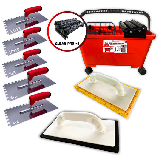 Kit Joint Seau de nettoyage joint carrelage 24 litres Clean pro +3 + Taloche à jointer + Taloche à nettoyer + 5 Peignes à colle - Shaffer Pro