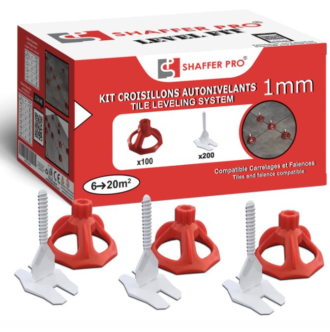 Kit de 200 Croisillons Carrelage Autonivelants - 1 mm + 100 cadrans - Shaffer Pro - Shaffer Pro