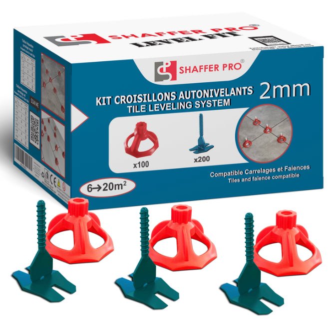 Kit de 200 Croisillons Carrelage Autonivelants - 2 mm + 100 cadrans - Shaffer Pro - Shaffer Pro